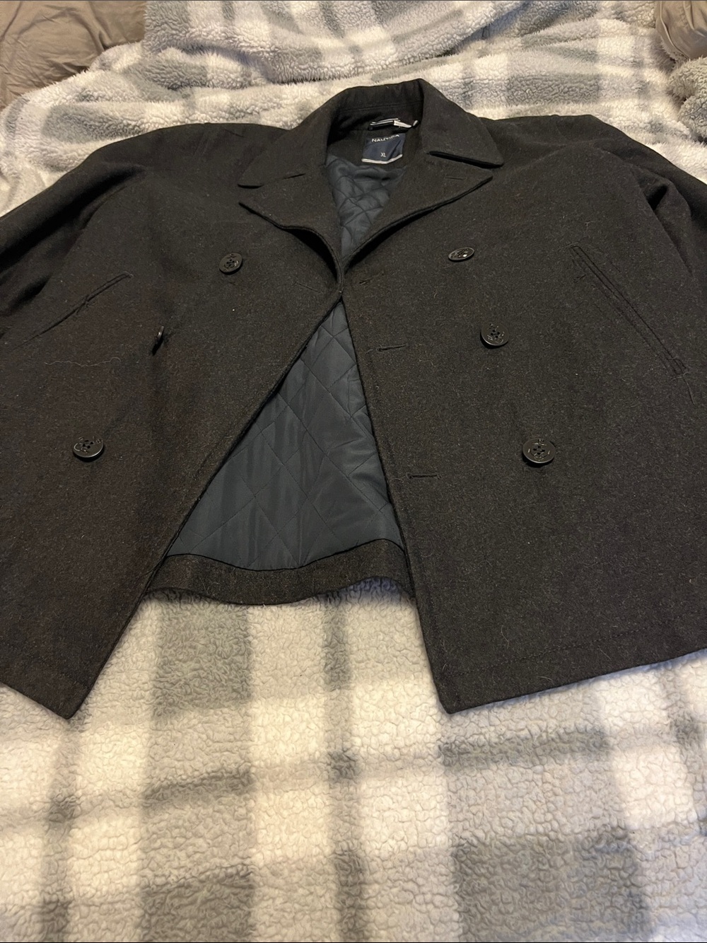 Nautica Black Double-Breasted Wool-Blend Peacoat